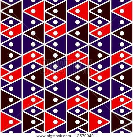 Simple geometric background with triangles of red, blue and black. Seamless pattern in flat style. Vector illustrations. ethnic background. Can be used as backdrop