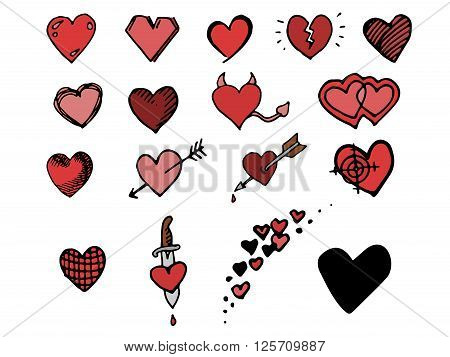 Hearts set icons. Hand drawn vector stock illustration