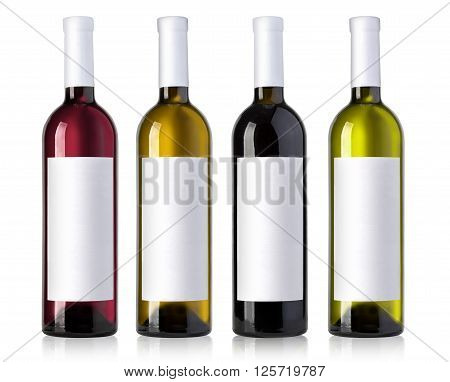 wine bottle in glass bottle with blank label andl on white background