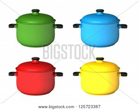 3d rendering of saucepans isolated on white background