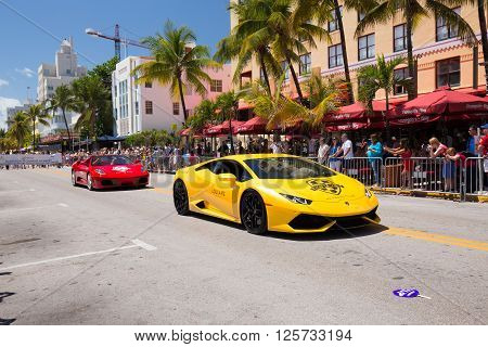 MIAMI BEACH, FLORIDA, APR 2016: The 8th Annual Miami Beach Gay Pride Parade, along Ocean Drive in Miami Beach, Florida. Lesbian, gay, bi, and transgender celebrate diversity. Editorial image only.