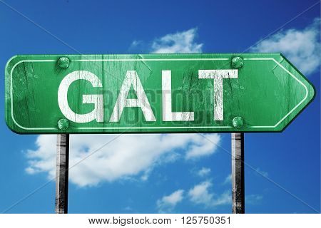 galt road sign on a blue sky background