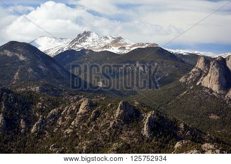 Lumpy Mountain Ridge with Giant Rock Outcroppings and Snow