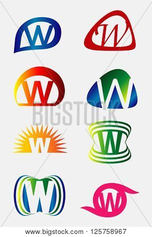 Set of alphabet symbols and elements of letter W, such a logo