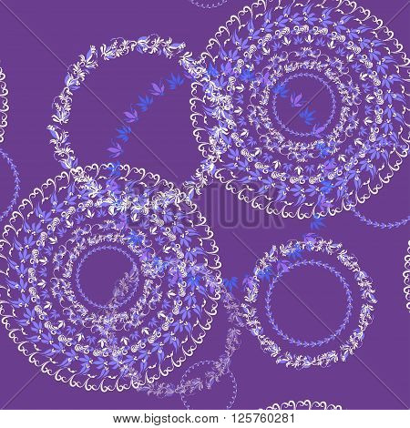 circular pattern Hohloma seamless violet background. vector illustration