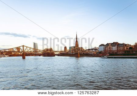 River view of The Eiserner Steg.The Eiserner Steg is a pedestrian bridge in Frankfurt am Main