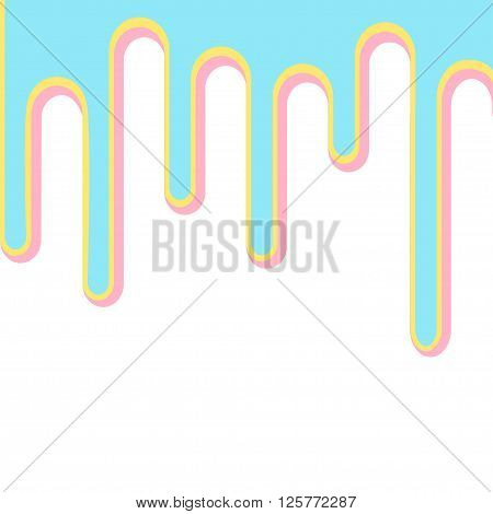 Flowing down 3D paint blue pink and yellow. Isolated. Template. Vector illustration.