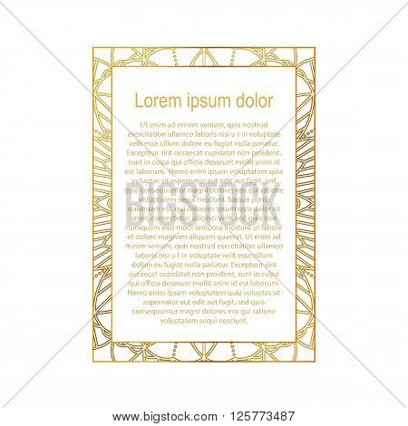 Rectangle gold border frame on a white background. geometric ornament. Can be used for decoration and design photo frame menu card scrapbook album. Vector Illustration.