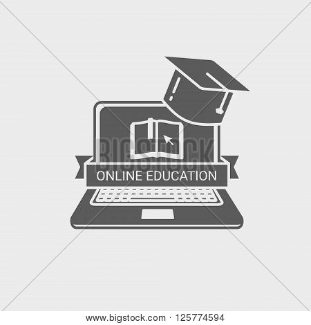 Online Education Logo,sign Or Label Design Concept With Laptop, Book, And Mortar Board. Design Eleme