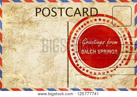 greetings from balch springs, stamped on a postcard