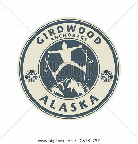 Abstract stamp or emblem with the name of Girdwood, Anchorage in Alaska, vector illustration
