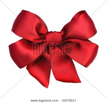 Červené saténové dar luk. Stuha. Izolované na bílém