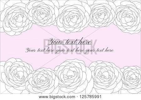 Card with roses on a pink background. Vector illustration wedding invitation.
