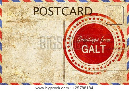greetings from galt, stamped on a postcard