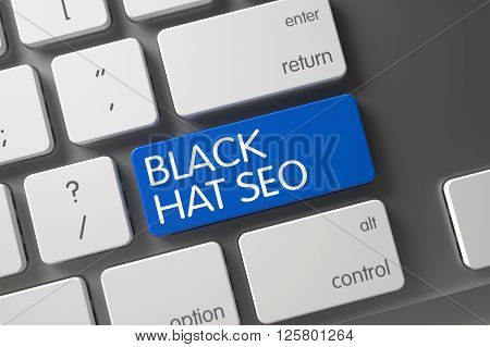 Metallic Keyboard with Hot Key for Black Hat Seo. Black Hat Seo CloseUp of Computer Keyboard on Laptop. Blue Black Hat Seo Keypad on Keyboard. Black Hat Seo Button. 3D.