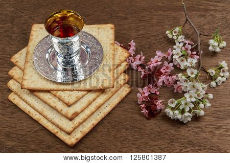 Pesach Still-life With Wine And Matzoh Jewish Passover Bread