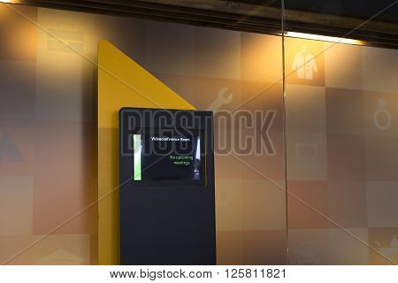 stand of videoconference room in moderm business office