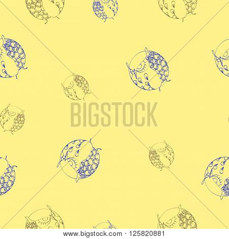 owls seamless pattern on a blue background