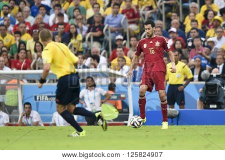 RIO DE JANEIRO BRAZIL - June 18 2014: Sergio BUSQUETS of Spain during the FIFA 2014 World Cup. Spain is facing Chile in the Group B at Maracana Stadium