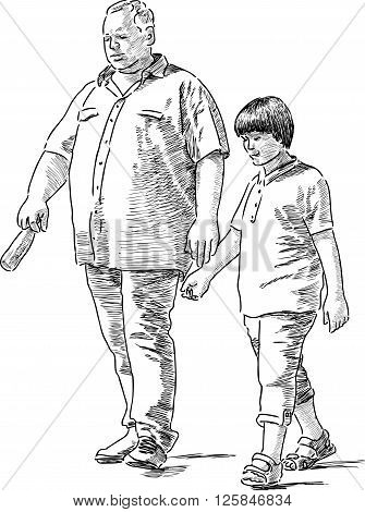 Grandfather and his grandson on a stroll together.
