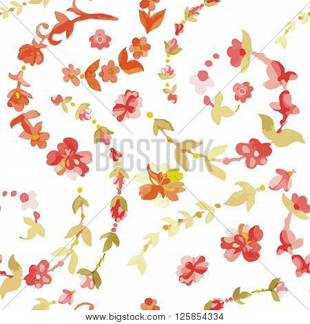 Watercolor Paisley Seamless Background on White. Cold Colors. Indian, Persian or Turkish Art. Vector Handdrawn Pattern.