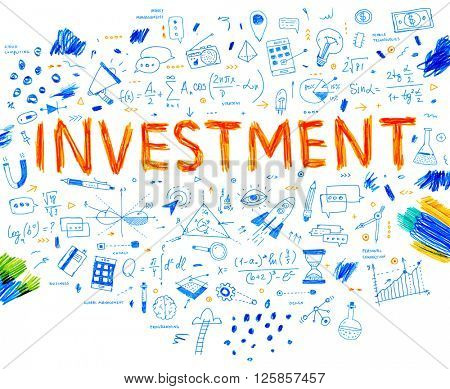 Hand Drawn Style Business Design. Pencil Sketch. Set of application development, web site coding, information and mobile technologies vector icons and elements. Investment concept.