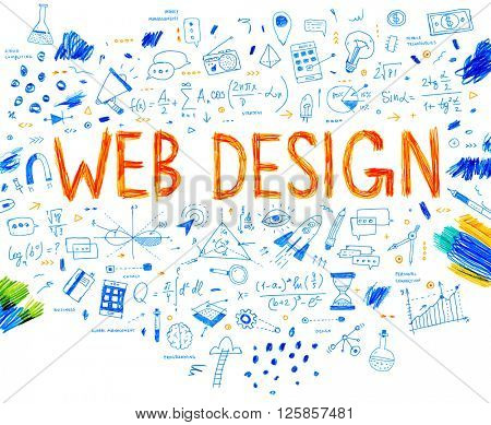 Hand Drawn Style Business Design. Pencil Sketch. Set of application development, web site coding, information and mobile technologies vector icons and elements. Web Design concept.