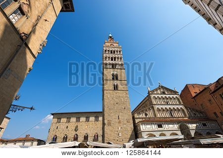The Cathedral of San Zeno (St. Zeno) X century and town hall in Piazza Duomo (Cathedral square). Pistoia Tuscany Italy