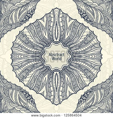 Abstract  Background   with Zen doodle or  Zen tangle  pattern black on white for coloring page or relax coloring book or wallpaper or for decorate package clothes  or creative Post Card