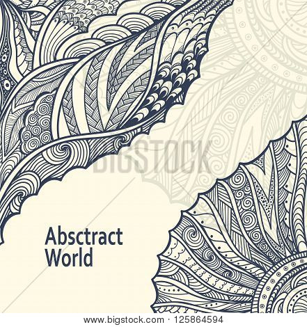 Abstract  Background   with Zen doodle or  Zen tangle  pattern black on white for coloring page or relax coloring book or wallpaper or for decorate package clothes  or creative Post Card