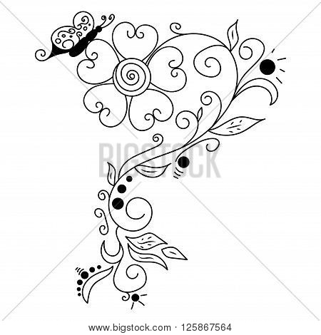 Black vector hand drawn doodle flower .
