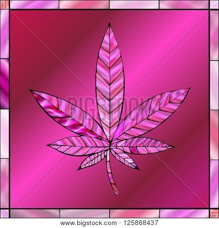 Stunning cannabis leaf in stained-glass style in a pink color scheme.