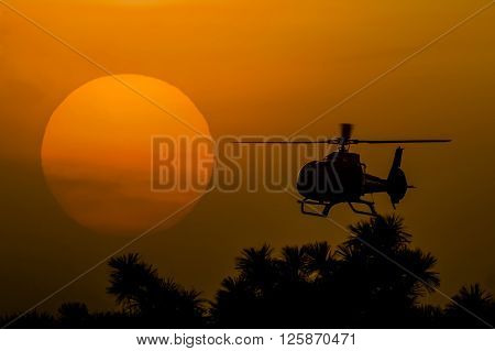 The patrol helicopter flying in the sky