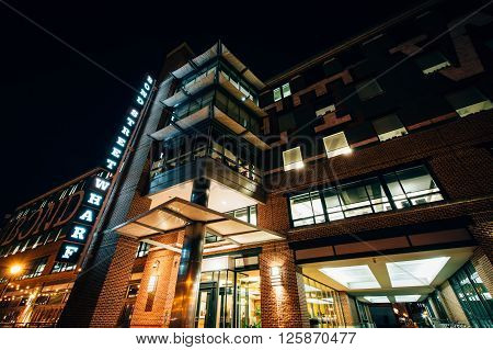 Bond Street Wharf At Night, In Fells Point, Baltimore, Maryland.