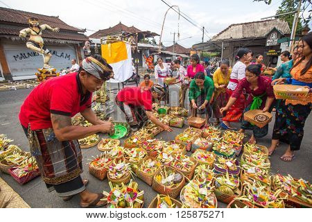UBUD, BALI - MAR 8, 2016: Unidentified people during the celebration before Nyepi - Balinese Day of Silence. Day Nyepi is also celebrated as New Year - according Balinese calendar now came 1938 year. 