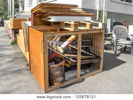 Big pile of broken office furniture