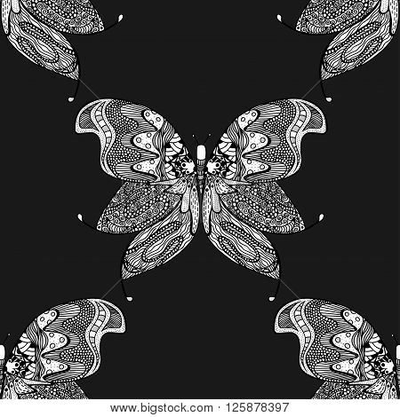 Zentangle stylized Butterfly seamless pattern for textile fashion design. Fabric. Zentangle Art collection.