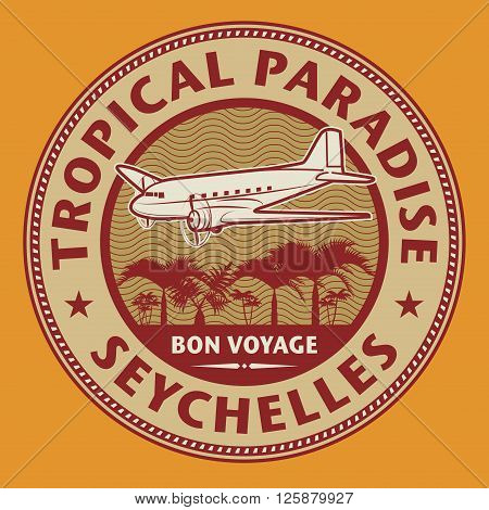 Stamp or label with the name of Seychelles, Tropical Paradise, vector illustration