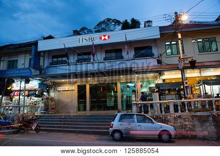 TANAH RATA, MALAYSIA - CIRCA FEBRUARY, 2015: Entrance to office of HSBC (Hongkong and Shanghai Banking Corporation). It is the world's third largest bank by assets, It was founded in London in 1991.