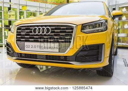 New Audi Q2 Car On Display At Fuorisalone 2016 In Milan, Italy