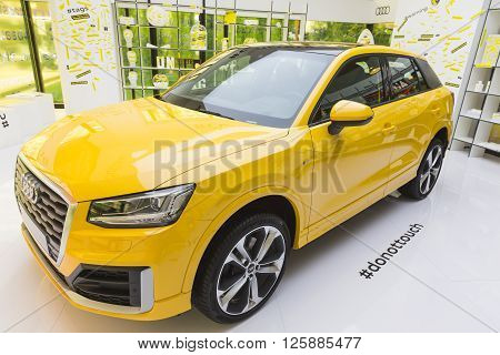 New Audi Q2 Car On Display At Fuorisalone 2016 In Milan, Italy