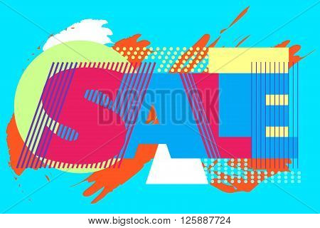 Sale banner on colorful background with geometric elements. Sale word for tag, poter and advertisment. Vector illustration.