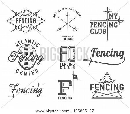 Fencing icons vector set. Fencing emblems design elements. Fencing club badges.