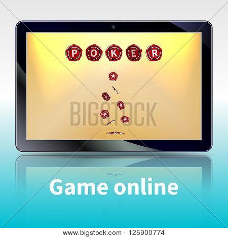 Vector illustration of video poker online games. Online games on the tablet.