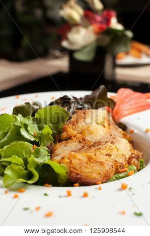Food series : Salad and fried fish