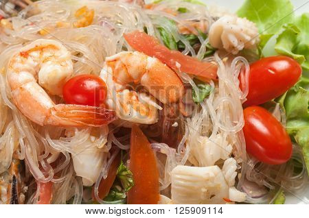 Food series : Thai spicy seafood salad with glass noodle, Thai foods