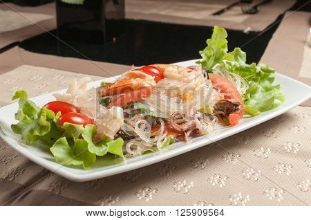 Food series : Thai spicy seafood salad with glass noodle, Thai foods