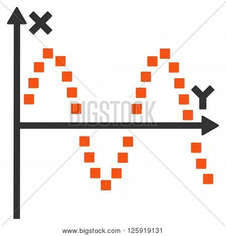 Sine Plot vector toolbar icon. Style is bicolor flat icon symbol, orange and gray colors, white background, square dots.