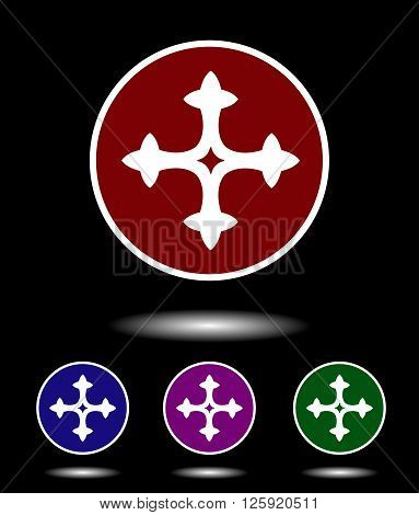 Vector Icon Logo Set 3 In 1 With Modern Vintage White Cross On Red, Blue, Violet And Green Backgroun
