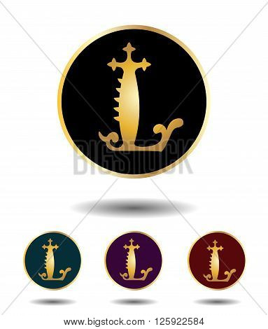 Vector Icon Logo Set 3 In 1 With Vintage Gothic Gold Letter 